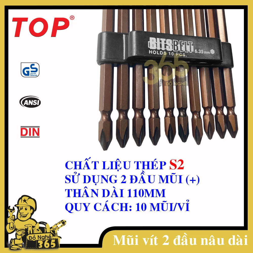 Mũi V&iacute;t 2 Đầu D&agrave;i 110mm Xi N&acirc;u PH2 Top TBD-00034A